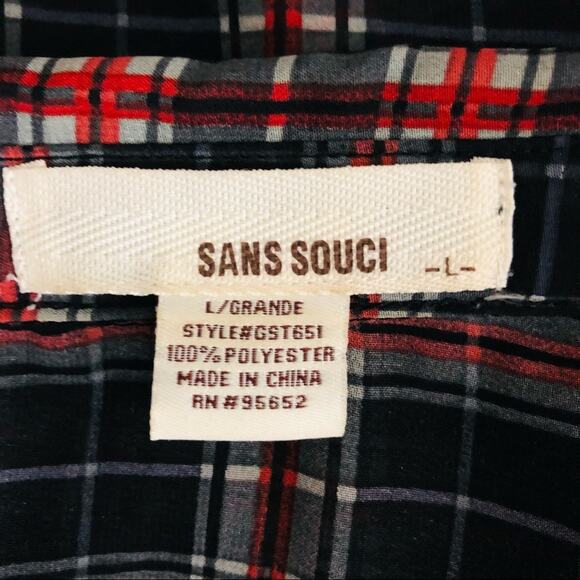 Sans Souci black red floral plaid sheer button grunge preppy top large - Picture 6 of 6